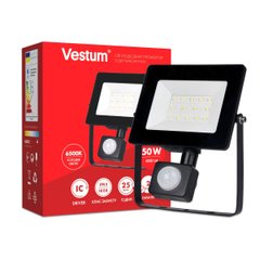 Світлодіодний прожектор з датчиком руху Vestum 50W 4300Лм 6500K 175-250V IP65 1-VS-3012 фото