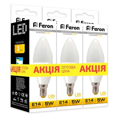 Світлодіодна лампа Feron C37 (свічка) LB-97 5W E14 (01506) 3шт фото