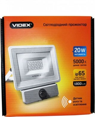 Светодиодный прожектор VIDEX 20W 5000K Белый с датчиком движения фото