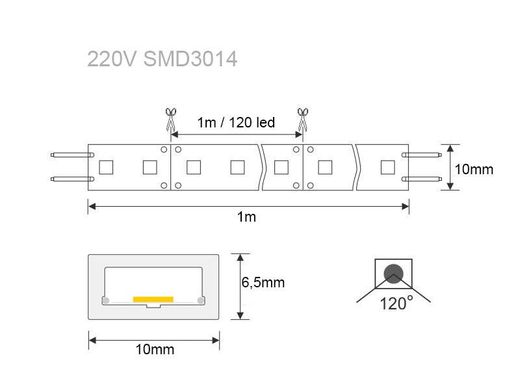 Світлодіодна стрічка 220V SMD 3014 120 LED IP67 герметична VENOM
