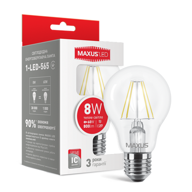 Світлодіодна лампа Maxus А60 8W E27 (filament) фото
